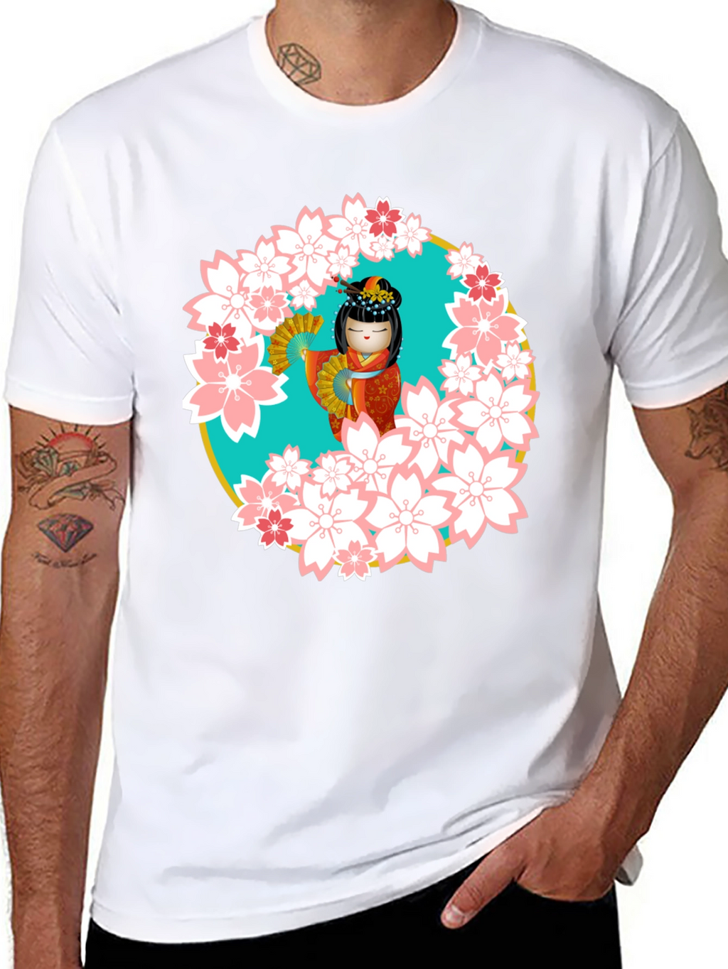 Sakura Kokeshi Doll Black T-Shirt