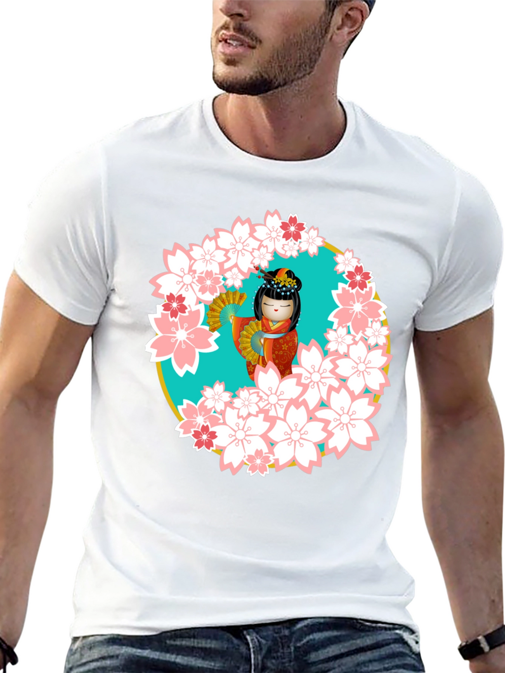 Sakura Kokeshi Doll Black T-Shirt