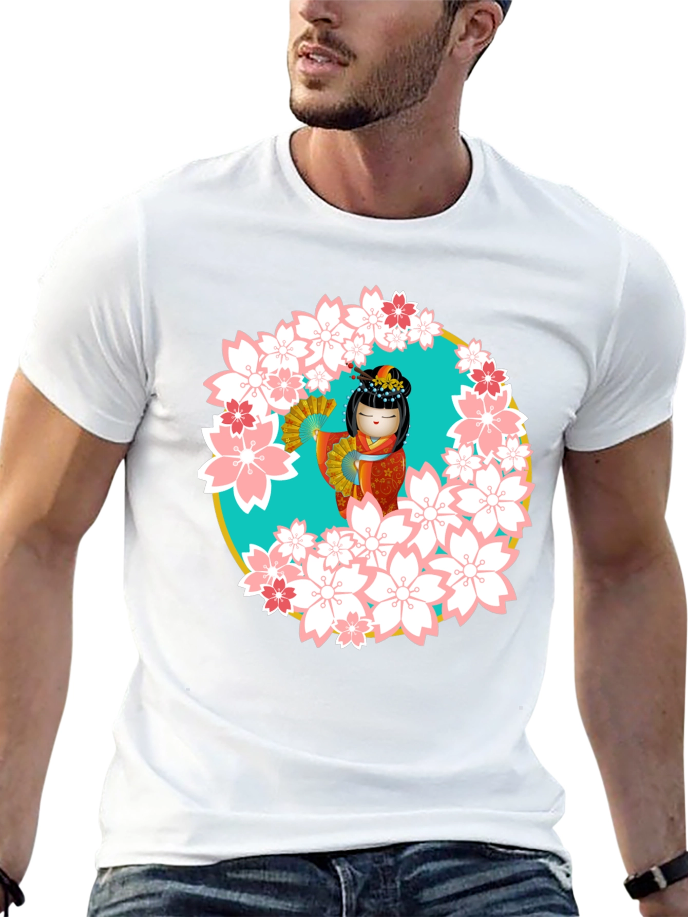 Sakura Kokeshi Doll Black T-Shirt