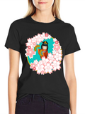 Sakura Kokeshi Doll Black T-Shirt