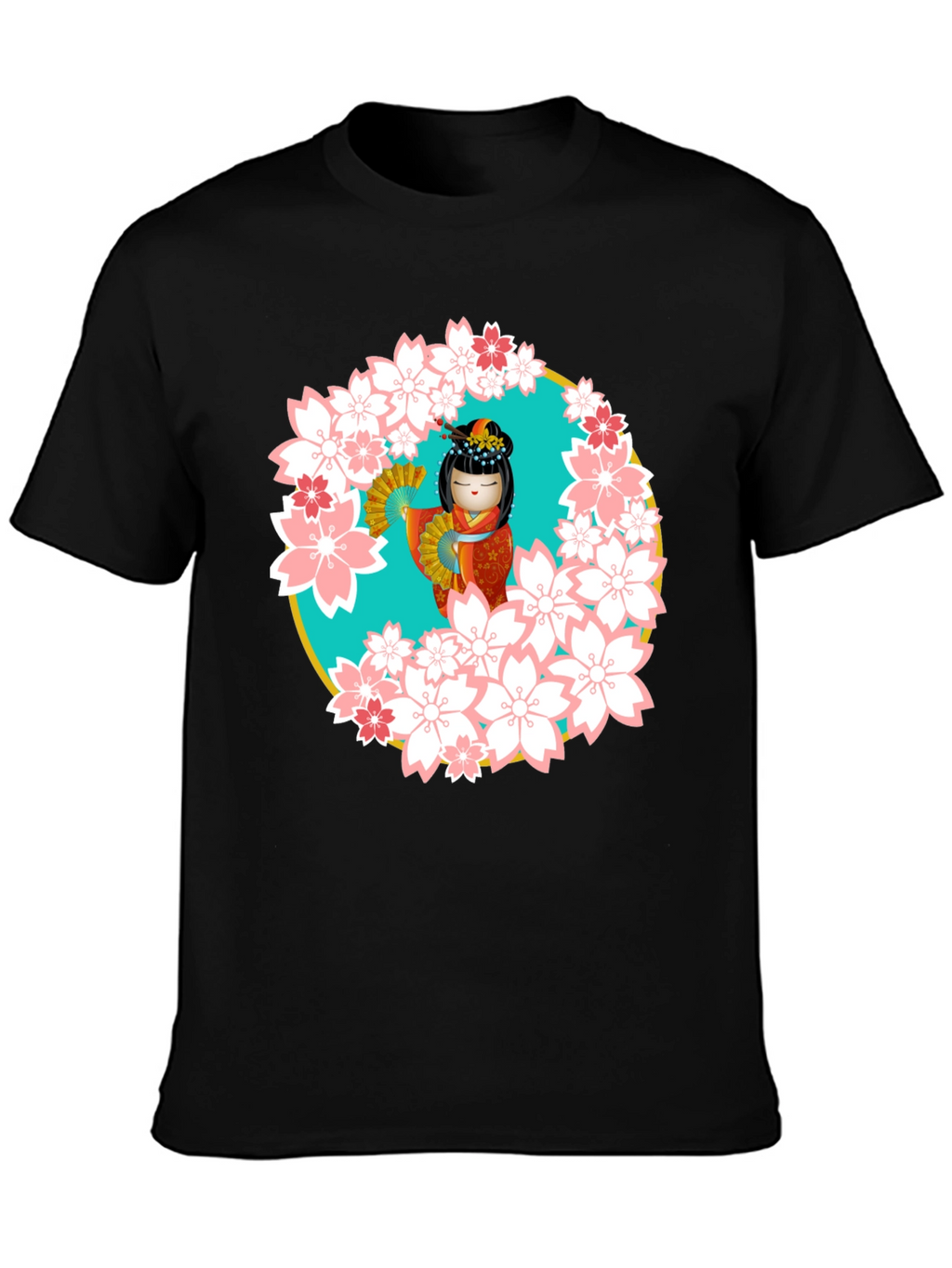 Sakura Kokeshi Doll Black T-Shirt