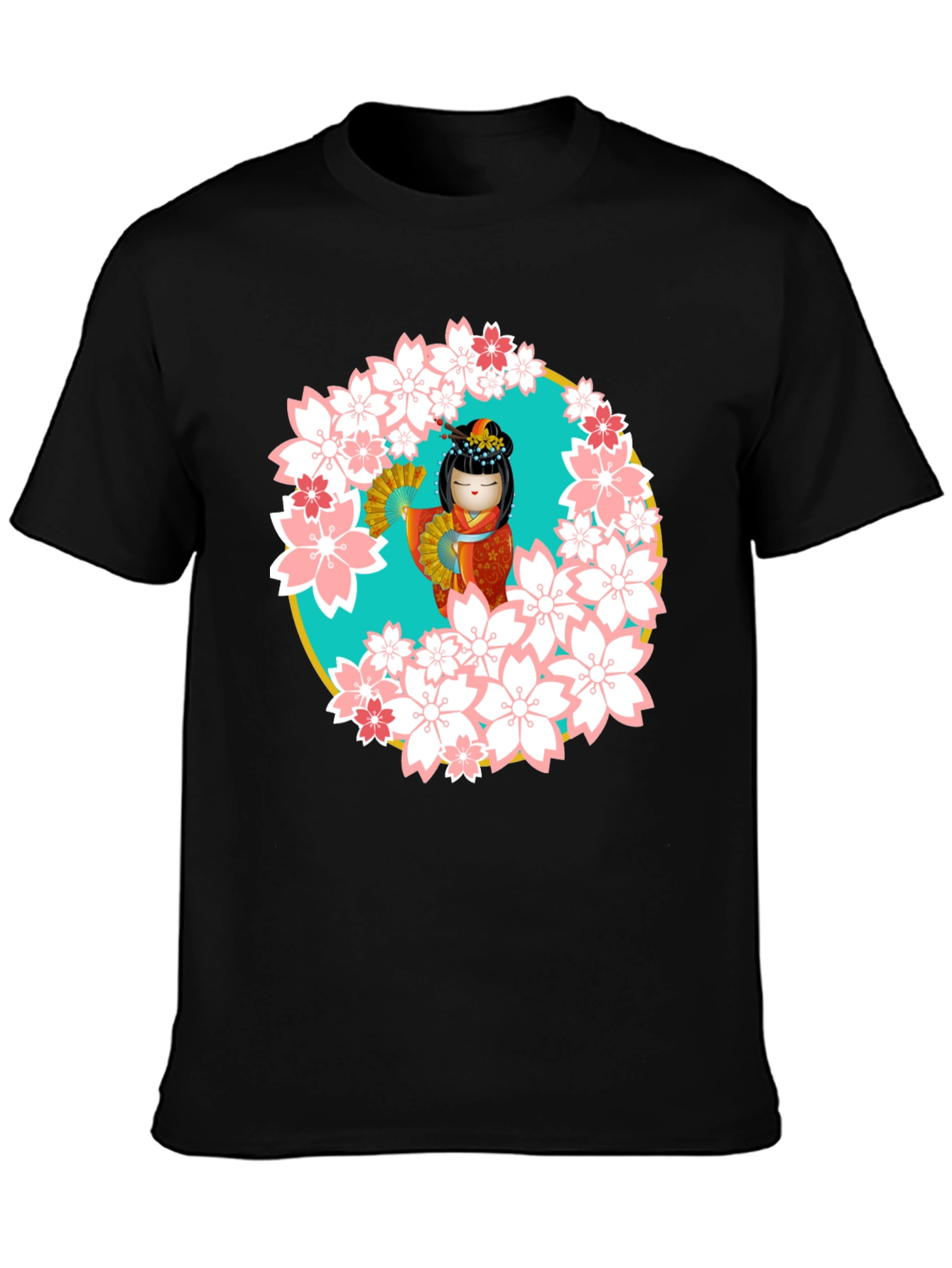 Sakura Kokeshi Doll Black T-Shirt