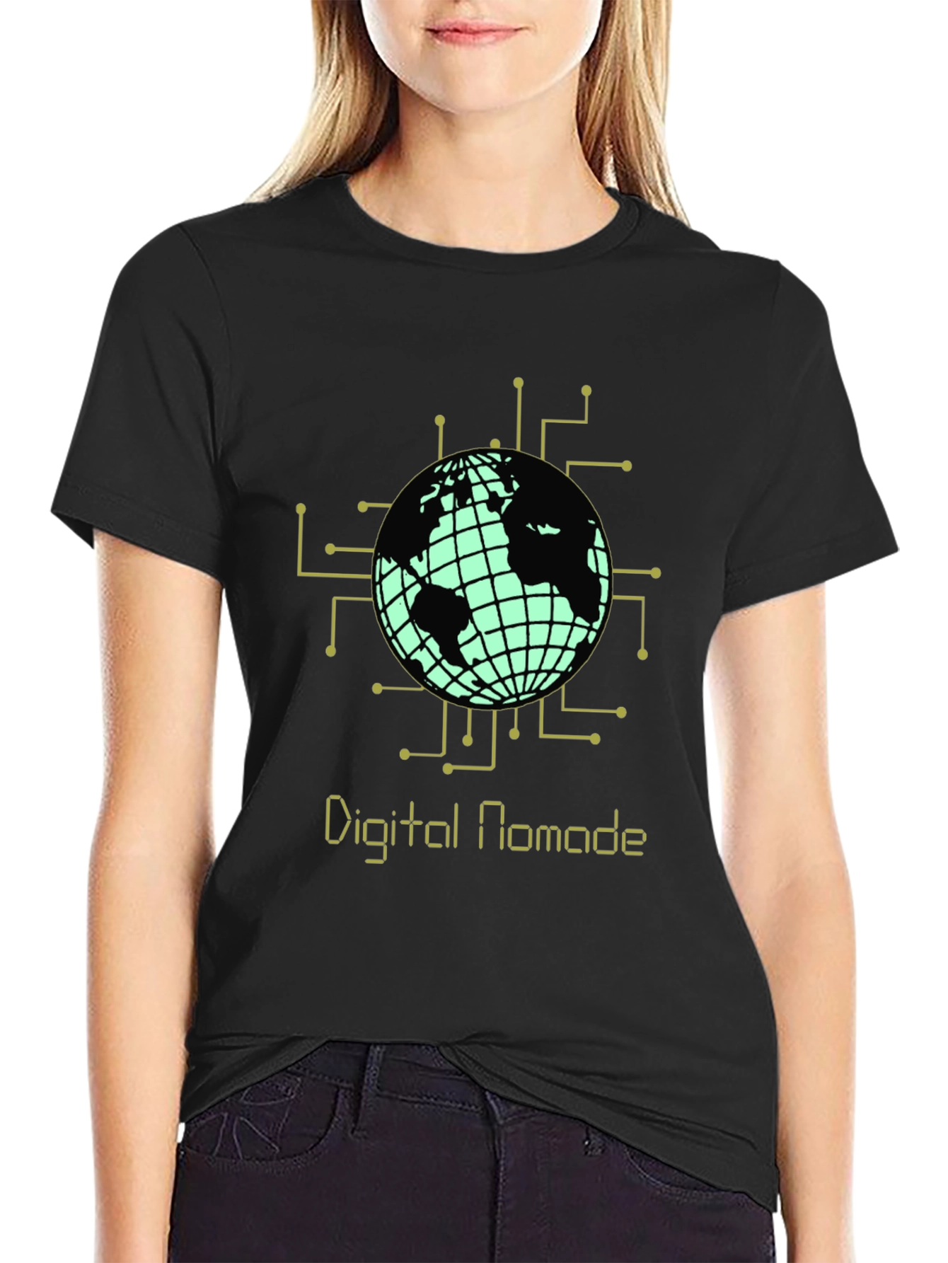 Digital Nomad Globe Graphic T-Shirt - Black