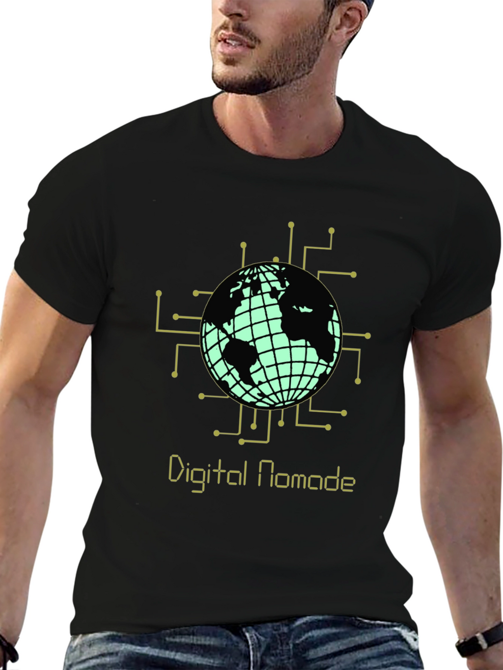 Digital Nomad Globe Graphic T-Shirt - Black