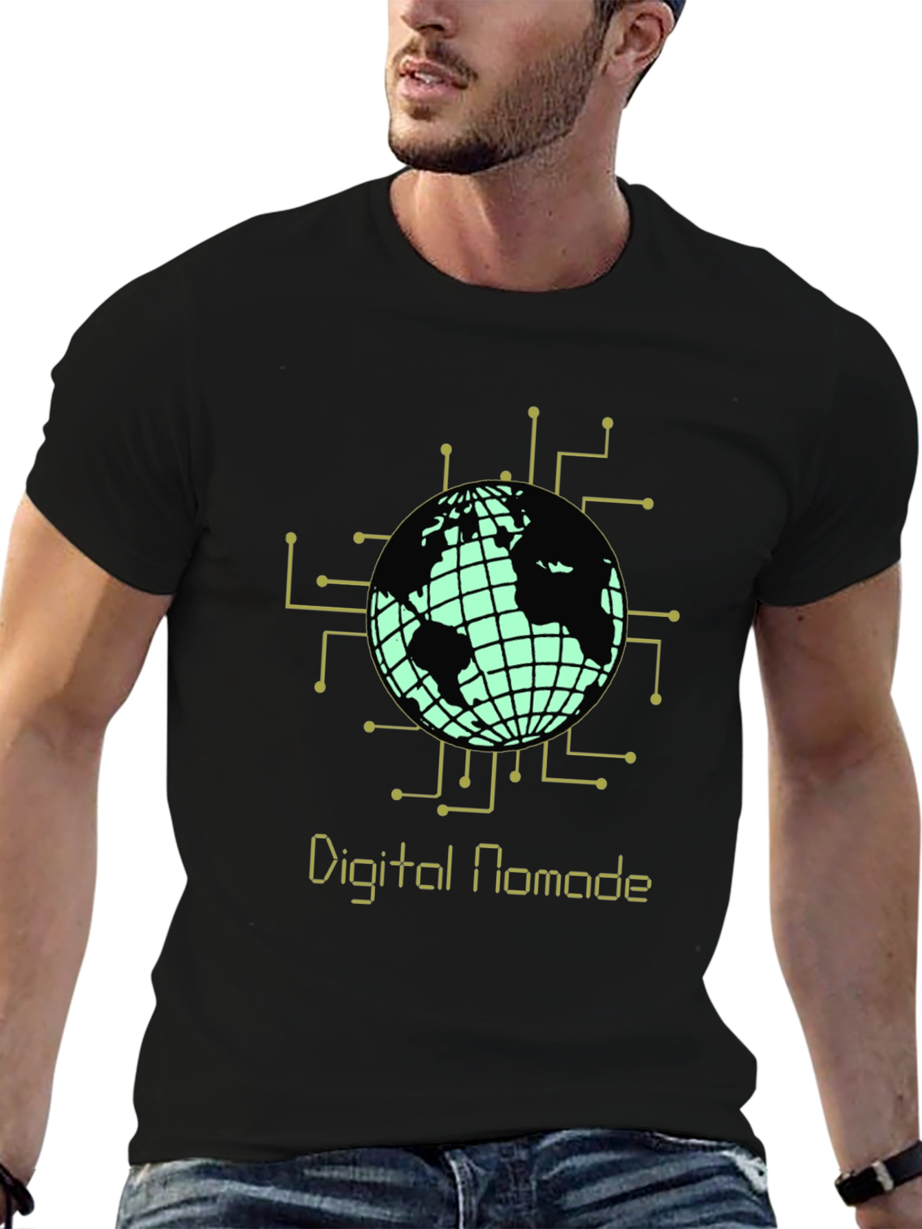 Digital Nomad Globe Graphic T-Shirt - Black