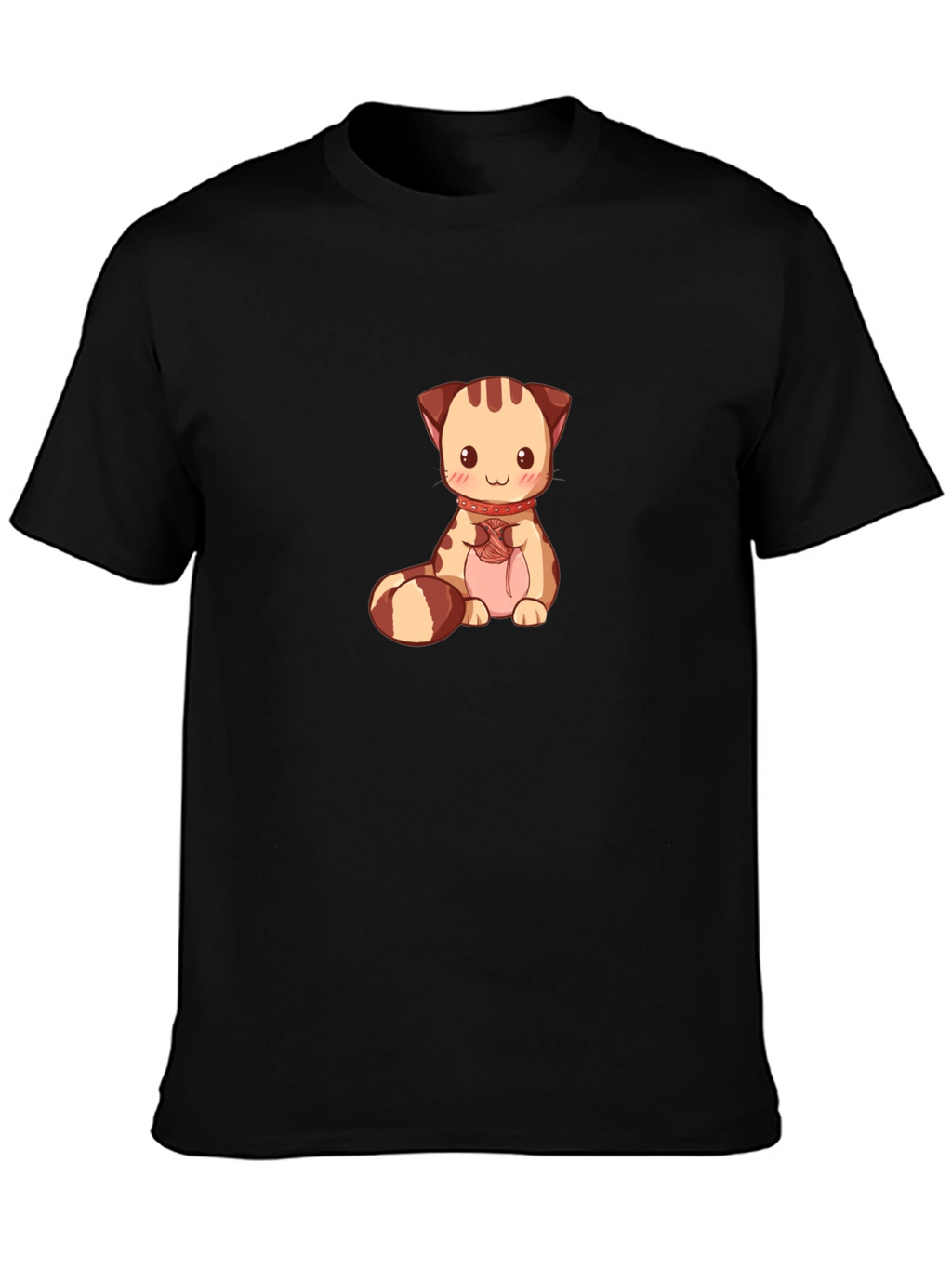 Cute Cartoon Cat Graphic Tee - Black
