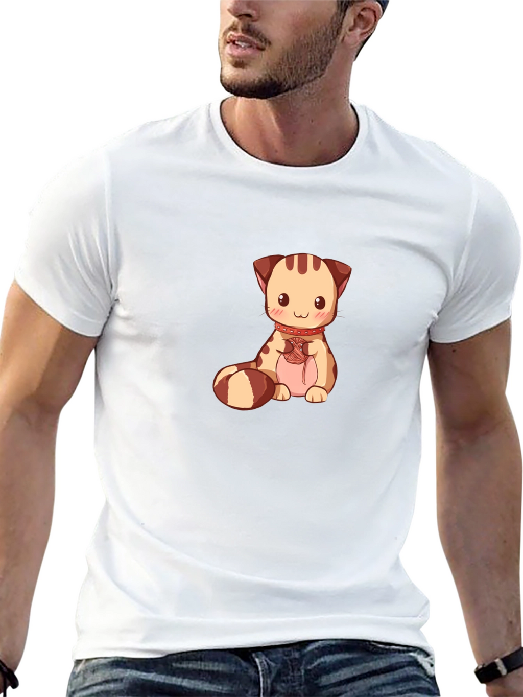 Cute Cartoon Cat Graphic Tee - Black