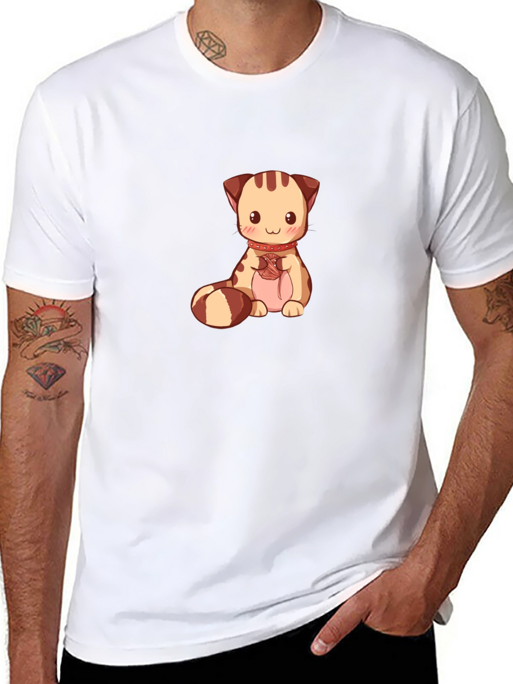 Cute Cartoon Cat Graphic Tee - Black