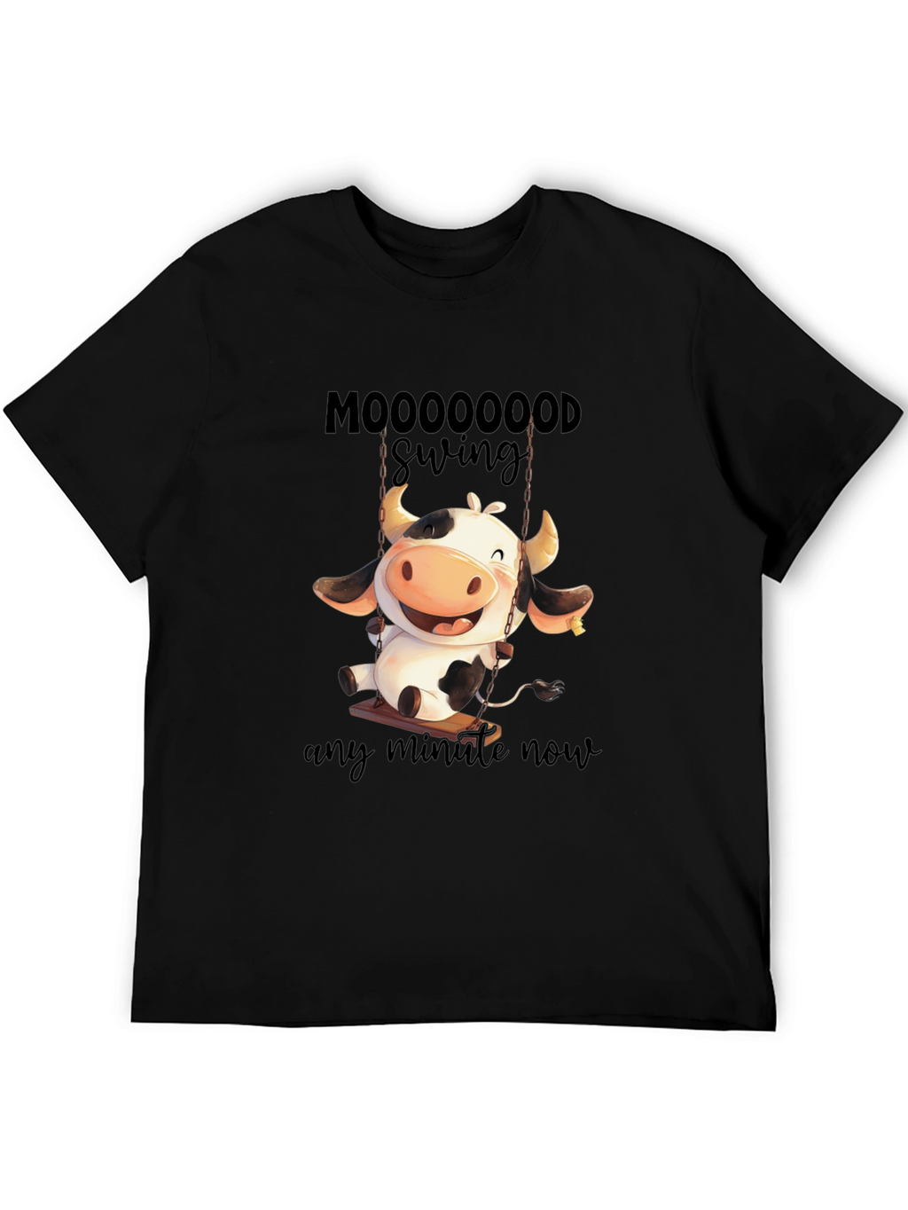 Moooooood Swing Black T-Shirt - Cute Cow Design