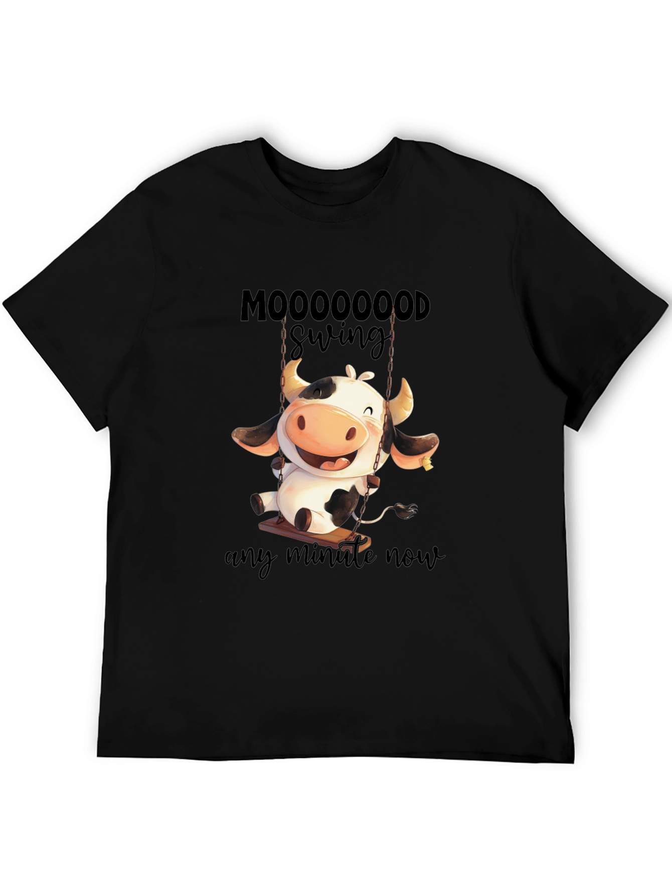 Moooooood Swing Black T-Shirt - Cute Cow Design