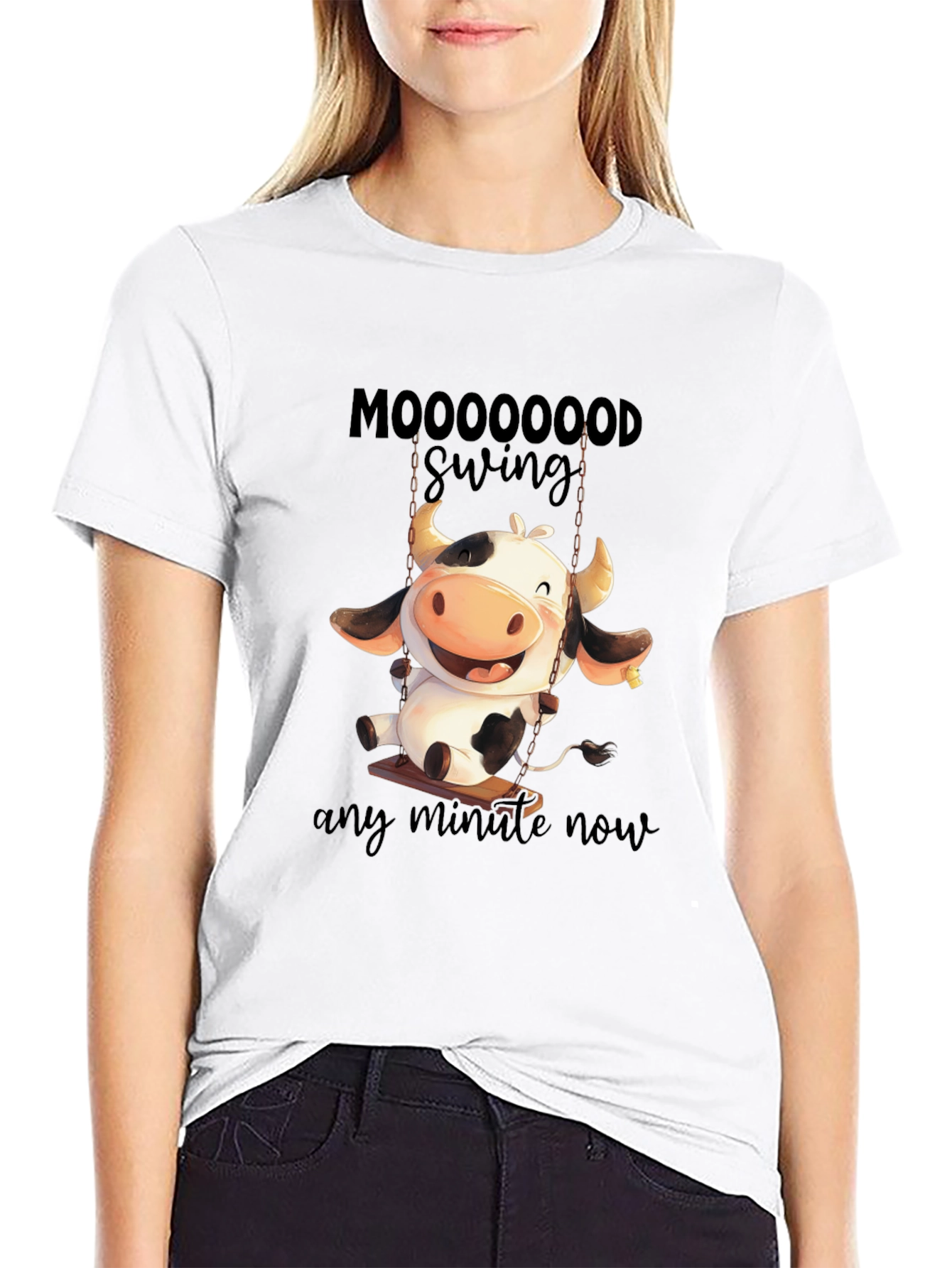 Moooooood Swing Black T-Shirt - Cute Cow Design