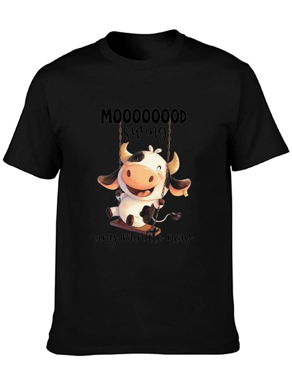 Moooooood Swing Black T-Shirt - Cute Cow Design