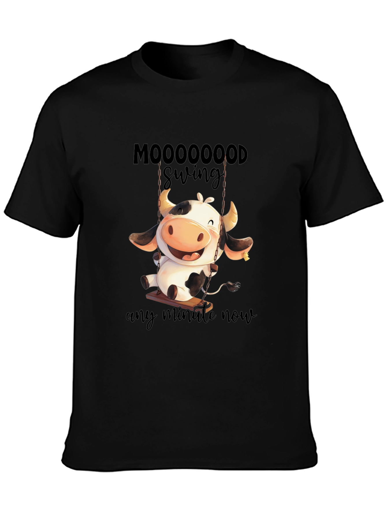 Moooooood Swing Black T-Shirt - Cute Cow Design