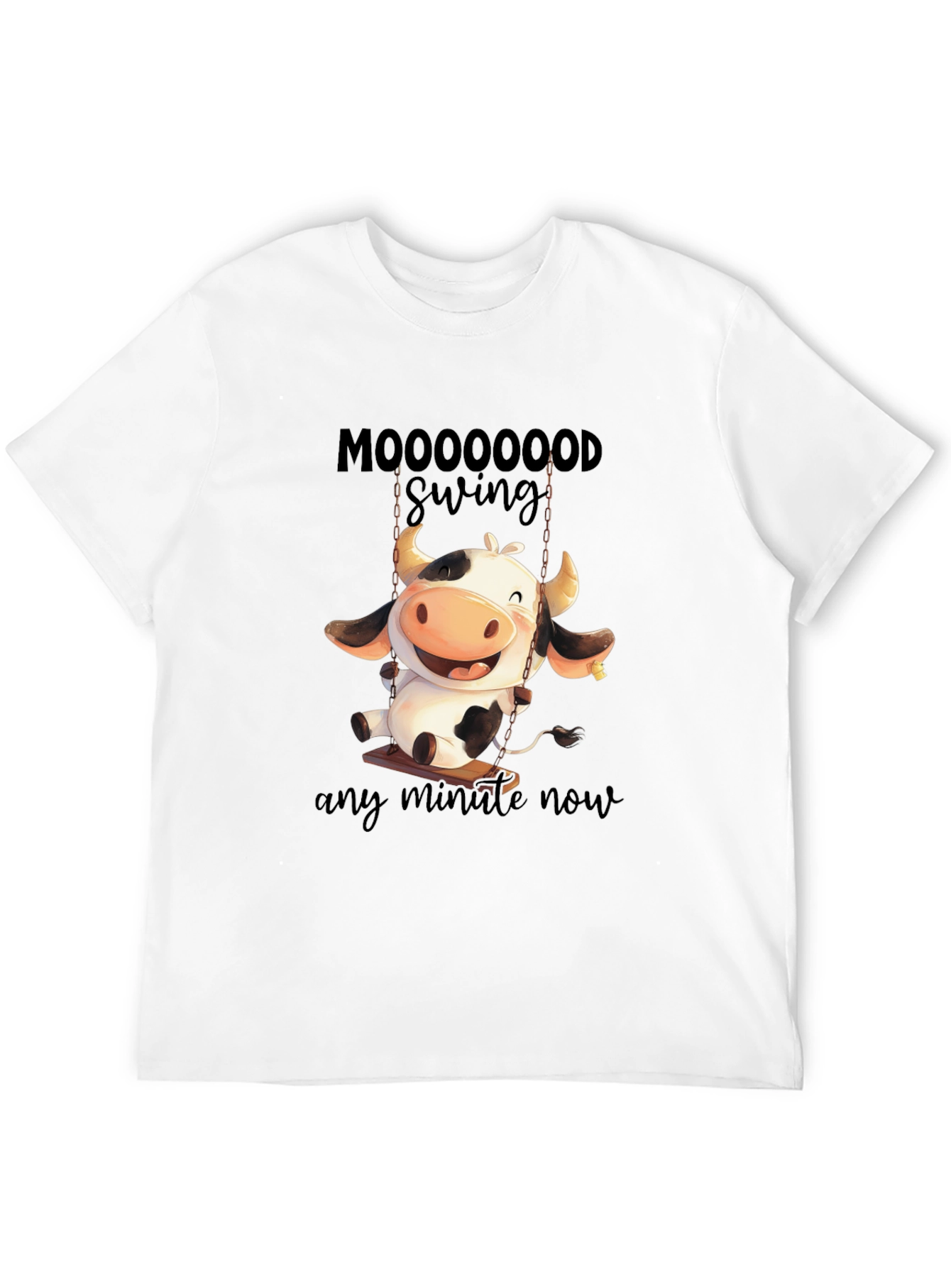 Moooooood Swing Black T-Shirt - Cute Cow Design