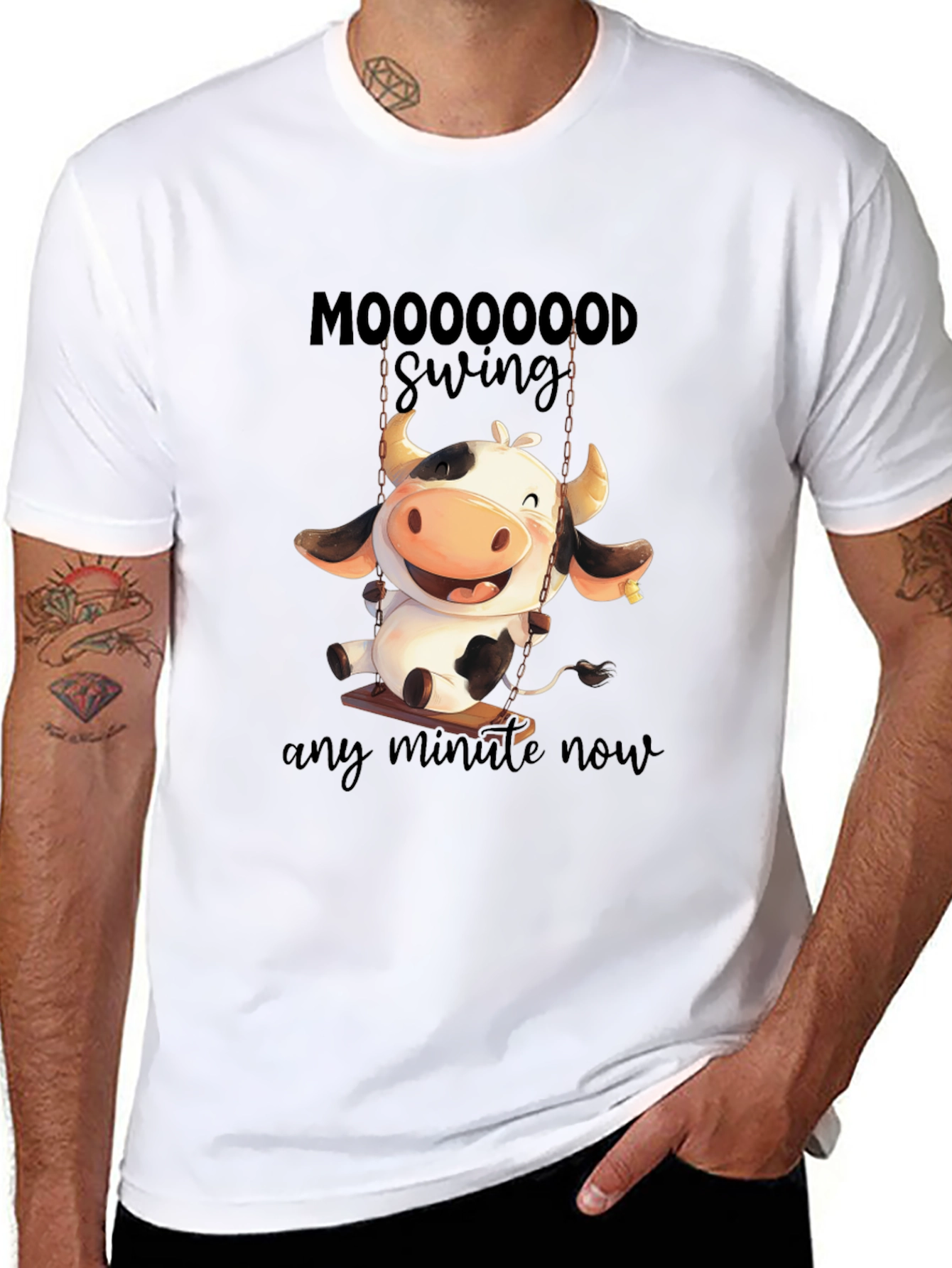 Moooooood Swing Black T-Shirt - Cute Cow Design