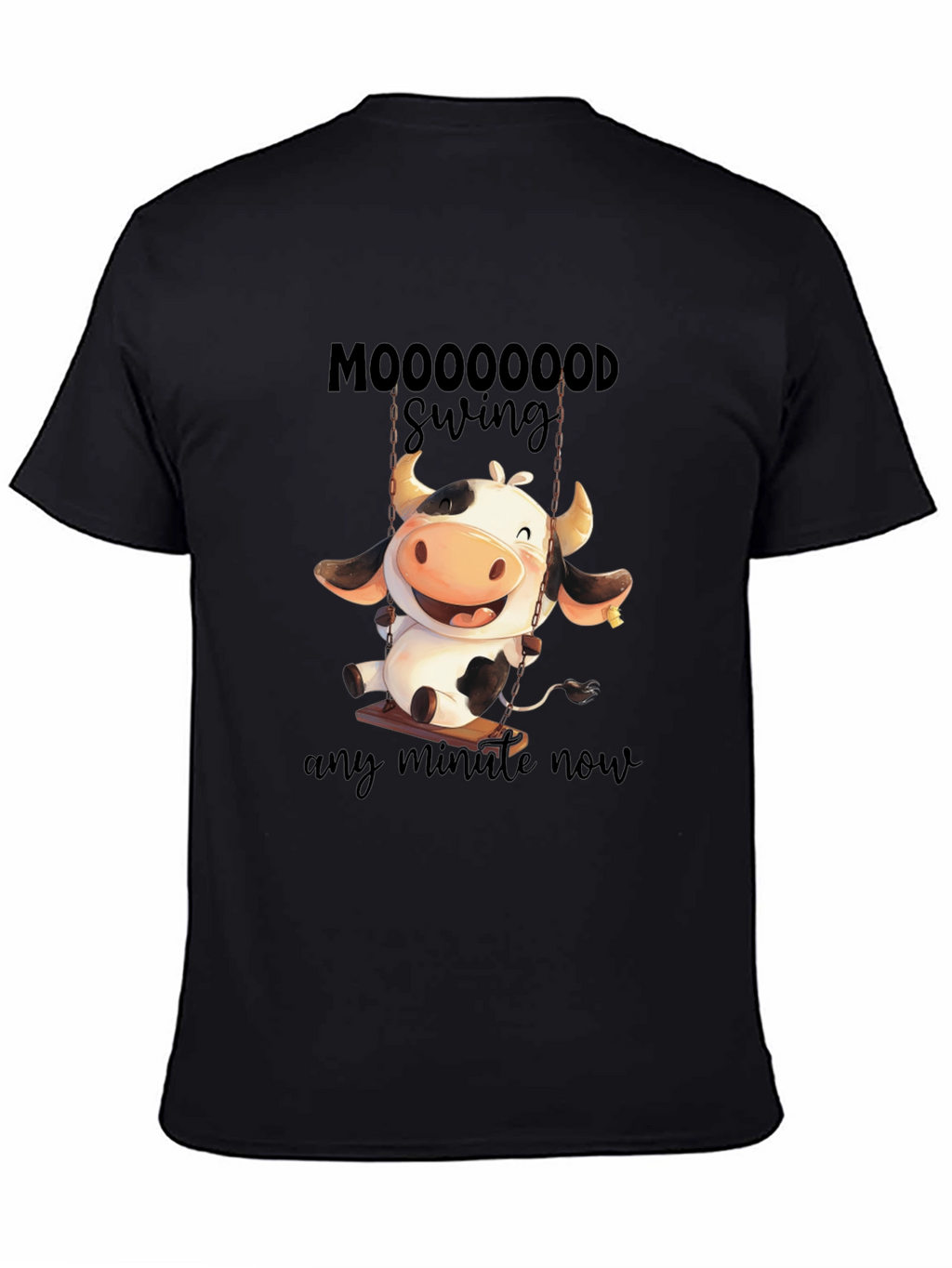 Moooooood Swing Black T-Shirt - Cute Cow Design