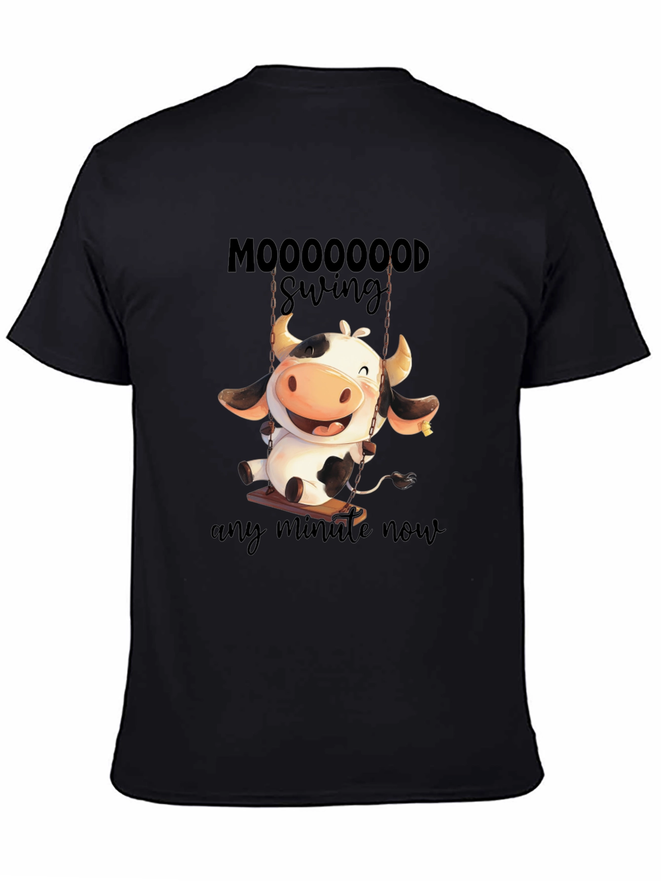 Moooooood Swing Black T-Shirt - Cute Cow Design