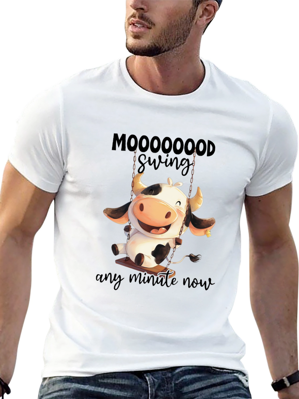 Moooooood Swing Black T-Shirt - Cute Cow Design