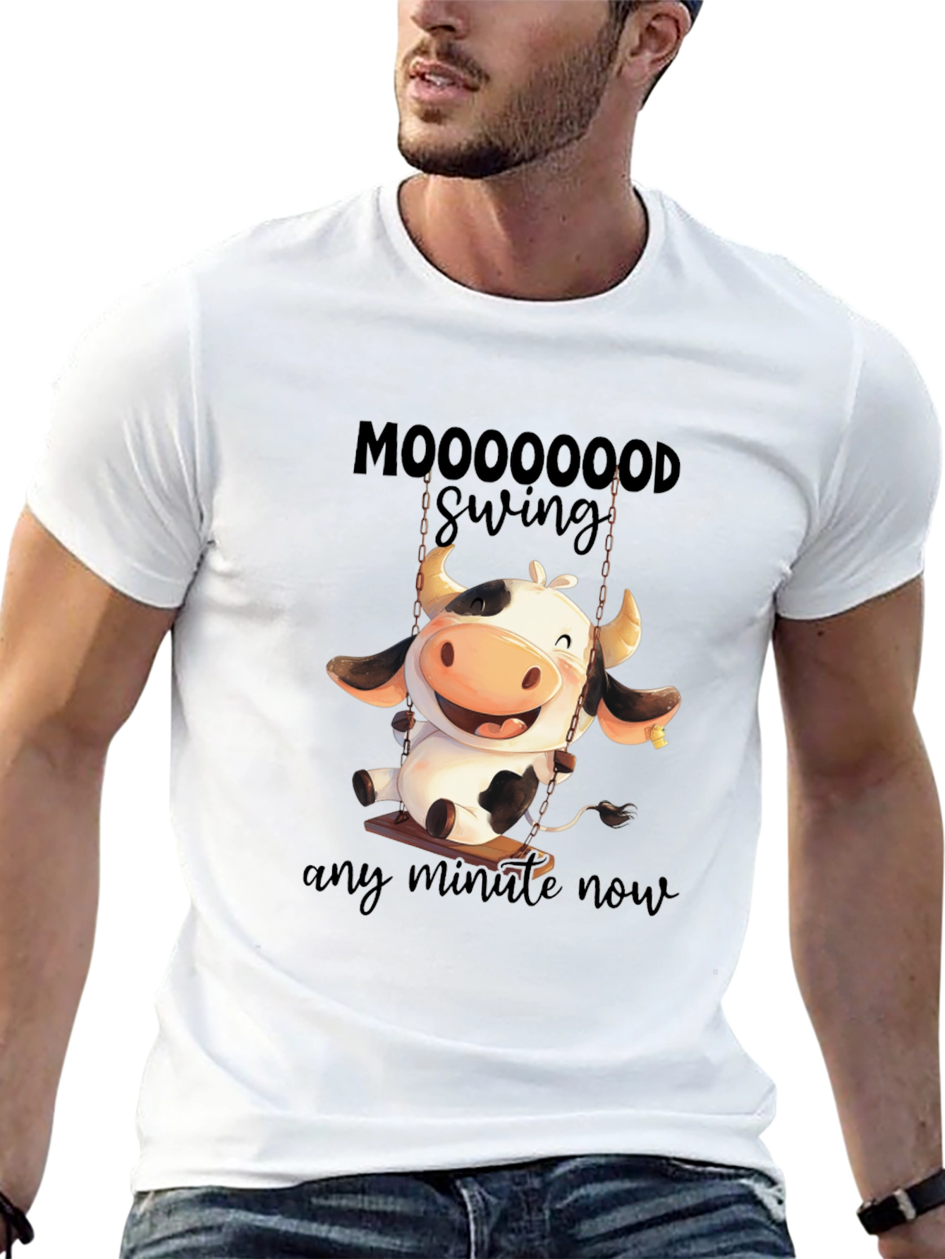 Moooooood Swing Black T-Shirt - Cute Cow Design