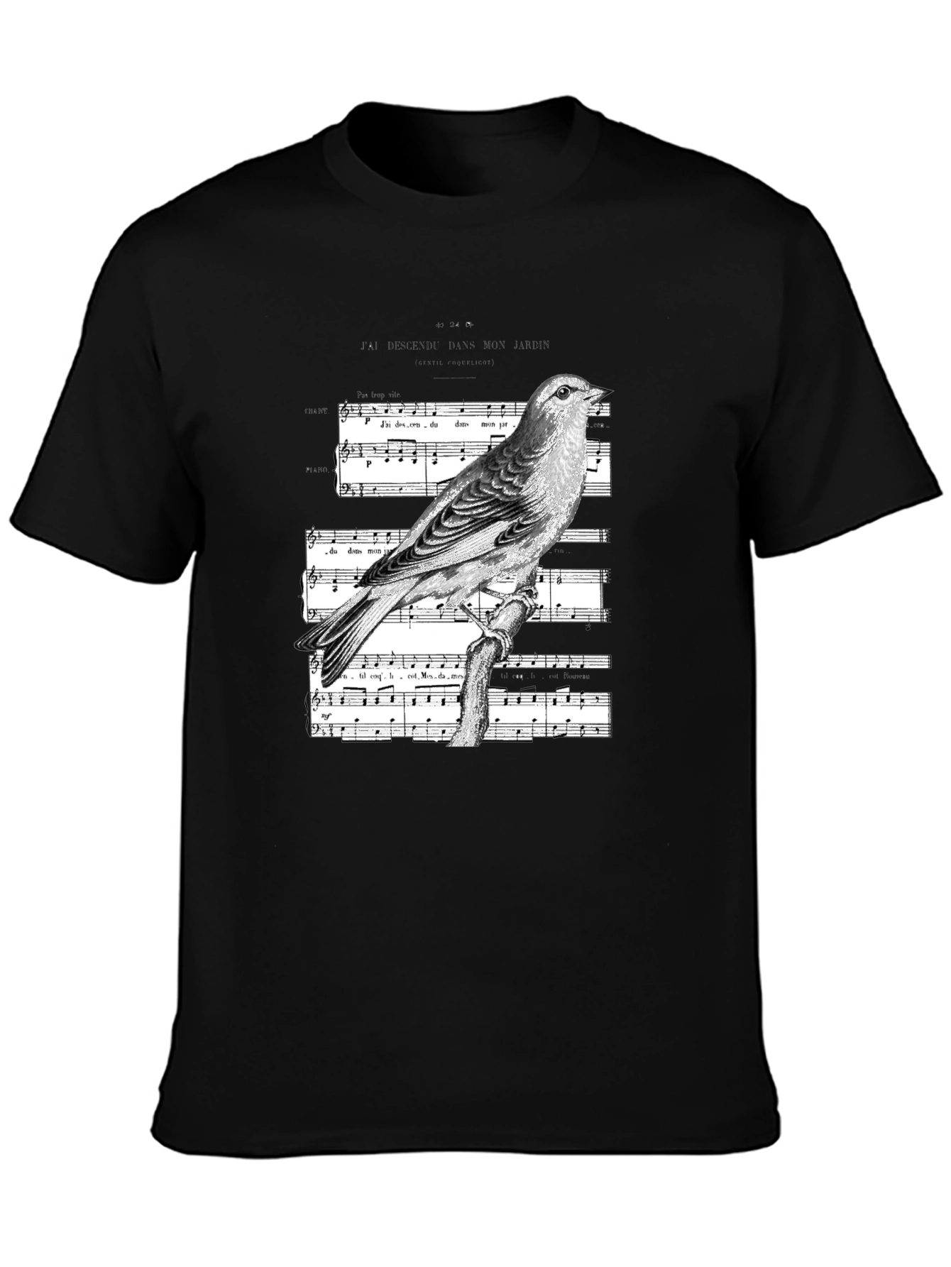 Bird & Music Sheet Mens Graphic Tee - Classic Black