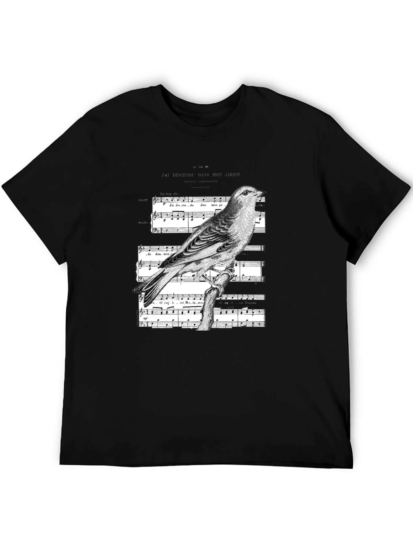 Bird & Music Sheet Mens Graphic Tee - Classic Black