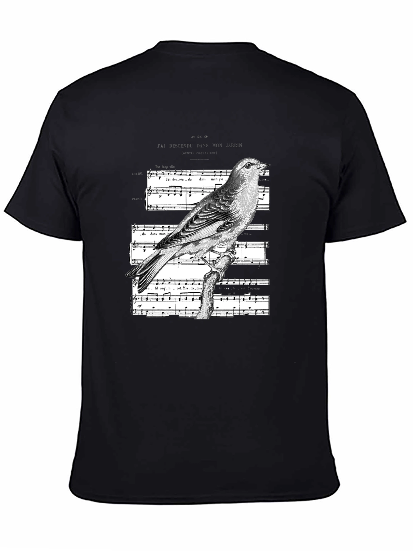 Bird & Music Sheet Mens Graphic Tee - Classic Black