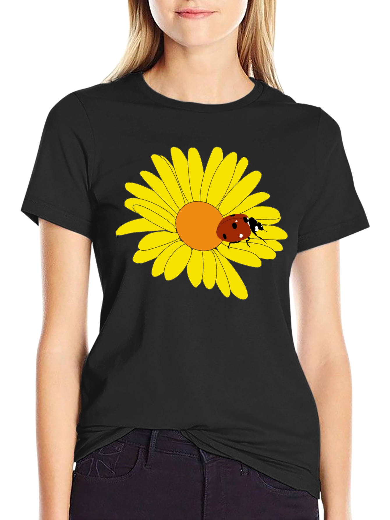 Ladybug on Daisy Graphic Tee - Black