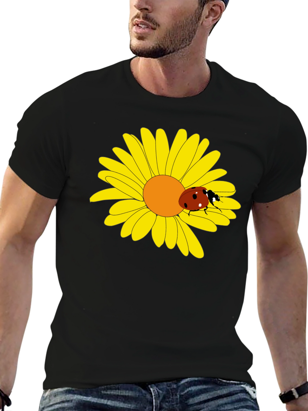 Ladybug on Daisy Graphic Tee - Black
