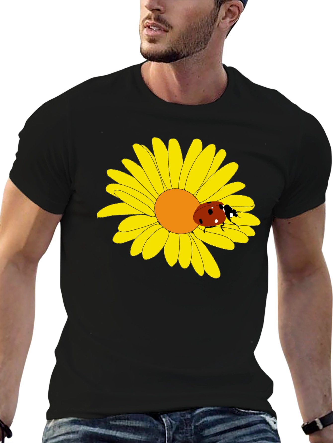 Ladybug on Daisy Graphic Tee - Black