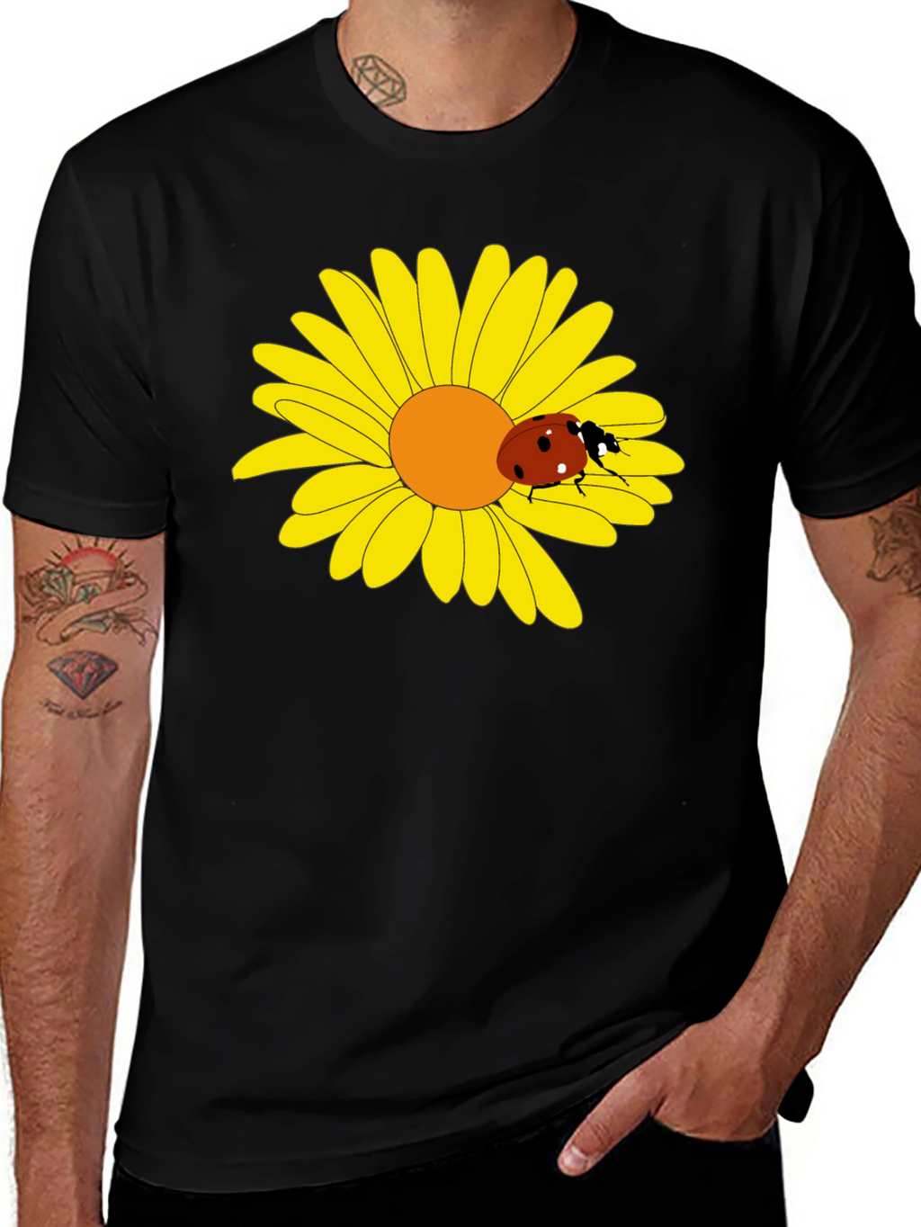 Ladybug on Daisy Graphic Tee - Black