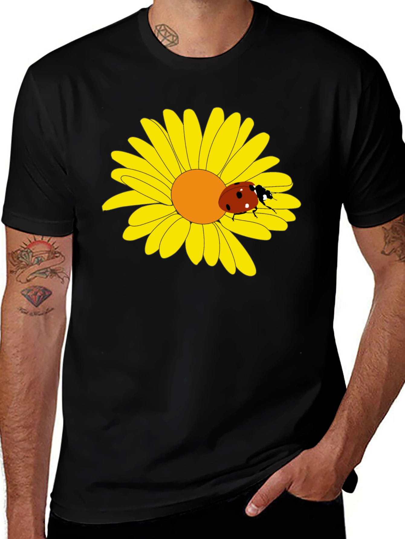 Ladybug on Daisy Graphic Tee - Black