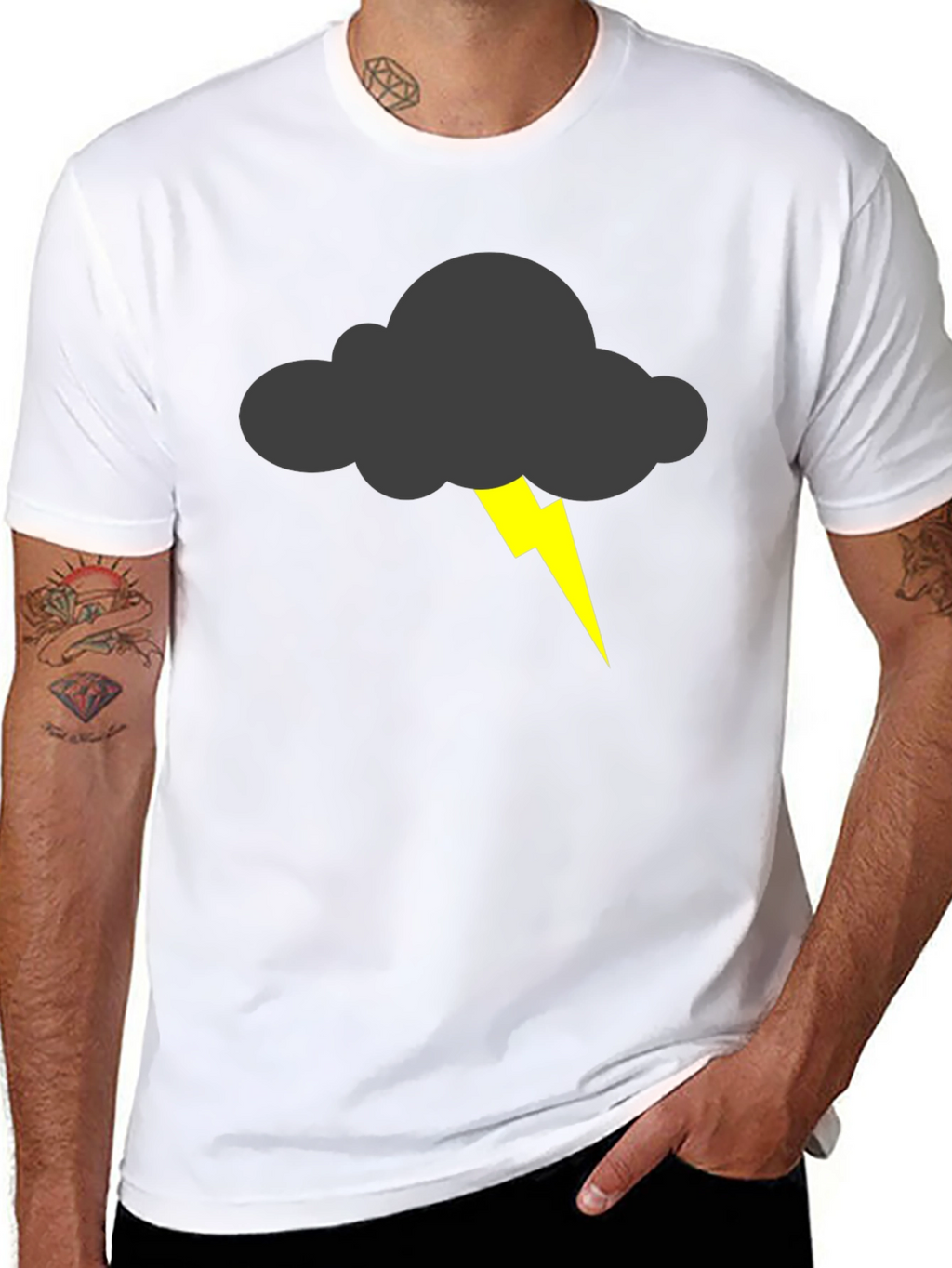 Storm Cloud Lightning Bolt Graphic Tee - Black