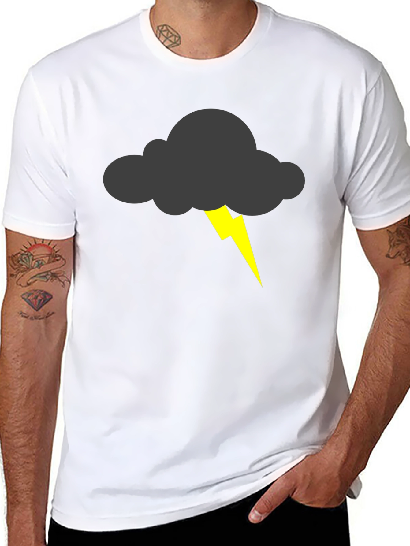 Storm Cloud Lightning Bolt Graphic Tee - Black