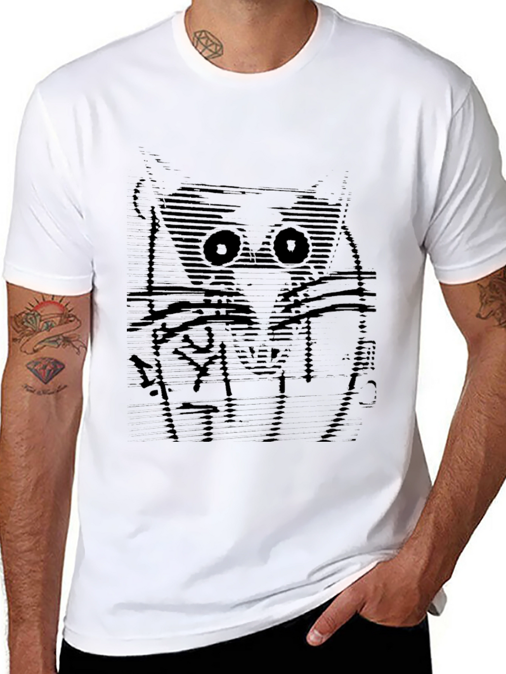 Abstract Owl Graphic Tee - Soft Black Cotton T-Shirt