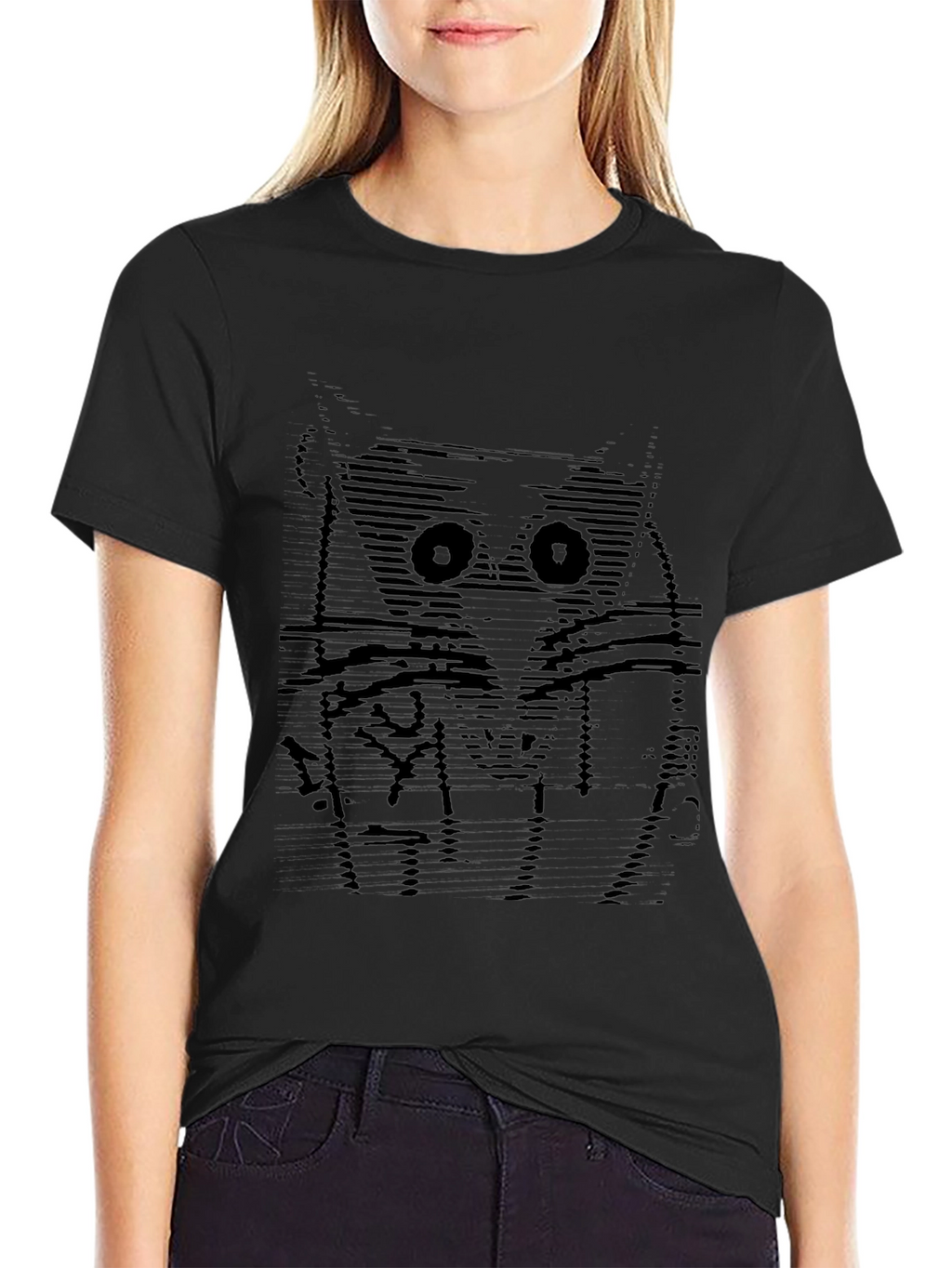 Abstract Owl Graphic Tee - Soft Black Cotton T-Shirt