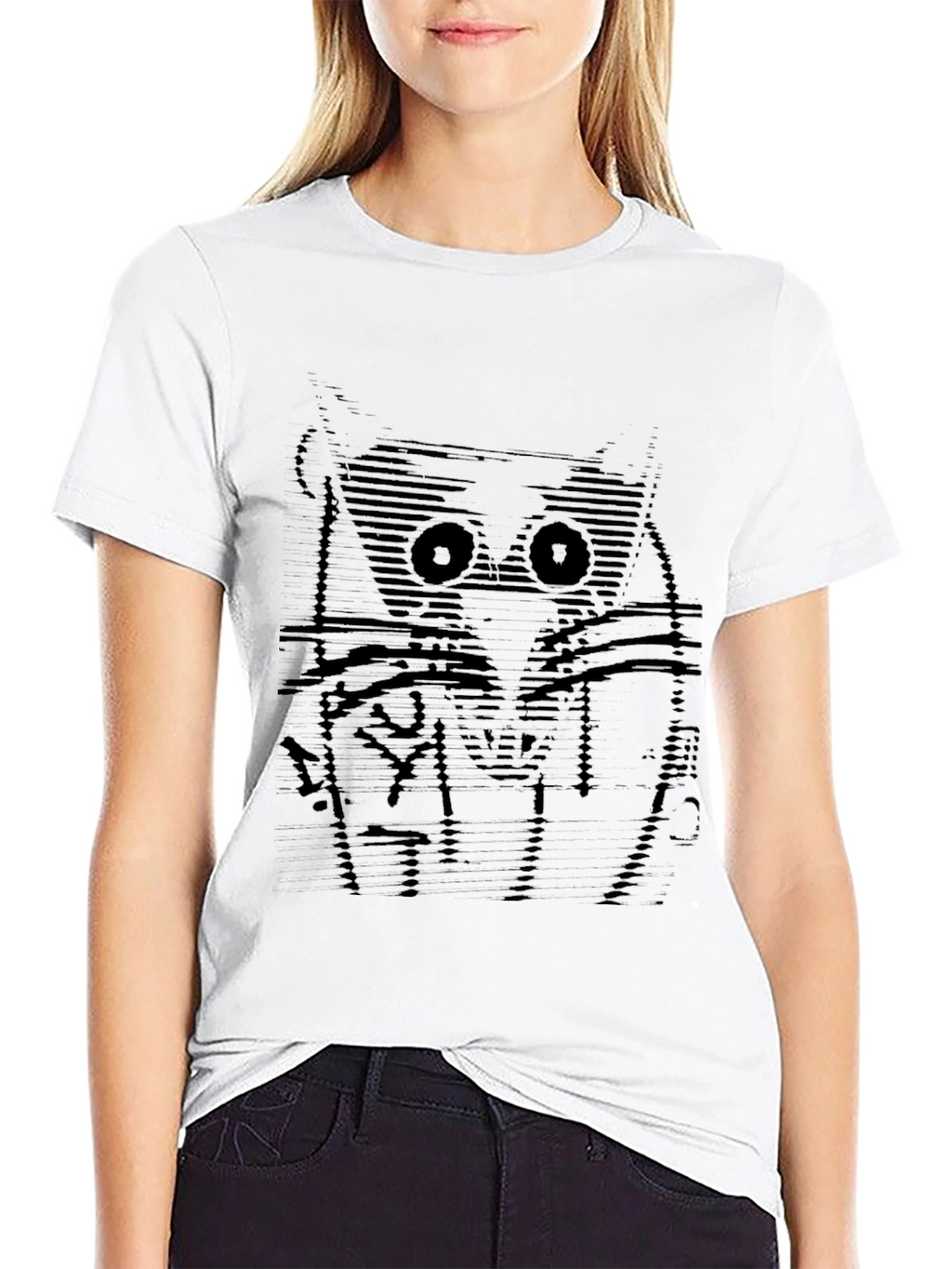 Abstract Owl Graphic Tee - Soft Black Cotton T-Shirt
