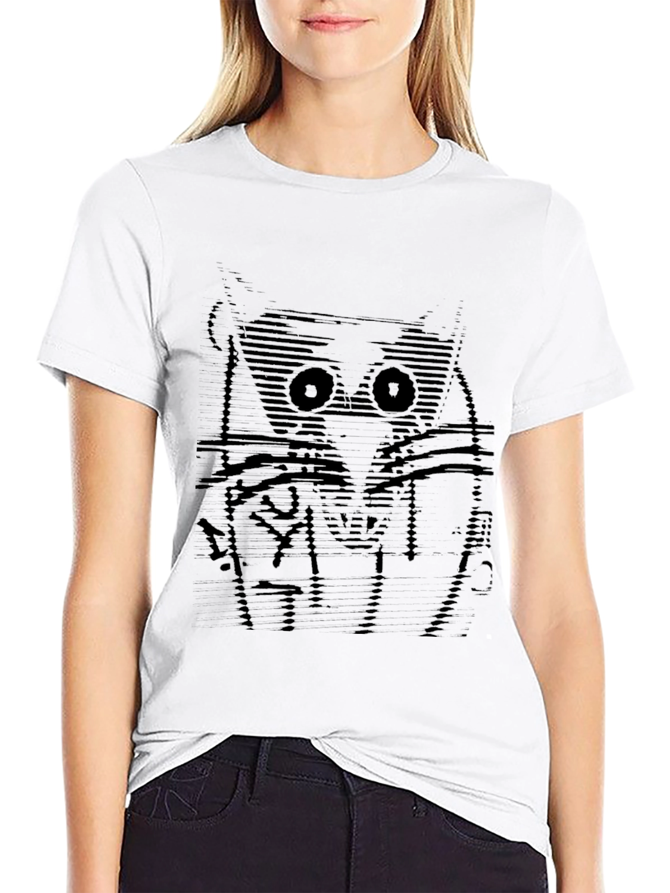 Abstract Owl Graphic Tee - Soft Black Cotton T-Shirt