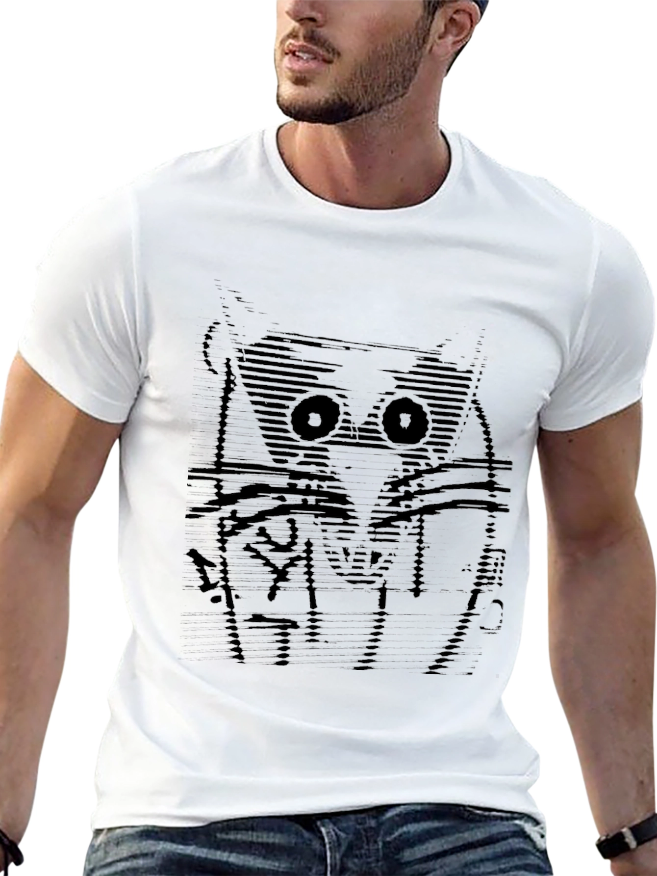 Abstract Owl Graphic Tee - Soft Black Cotton T-Shirt