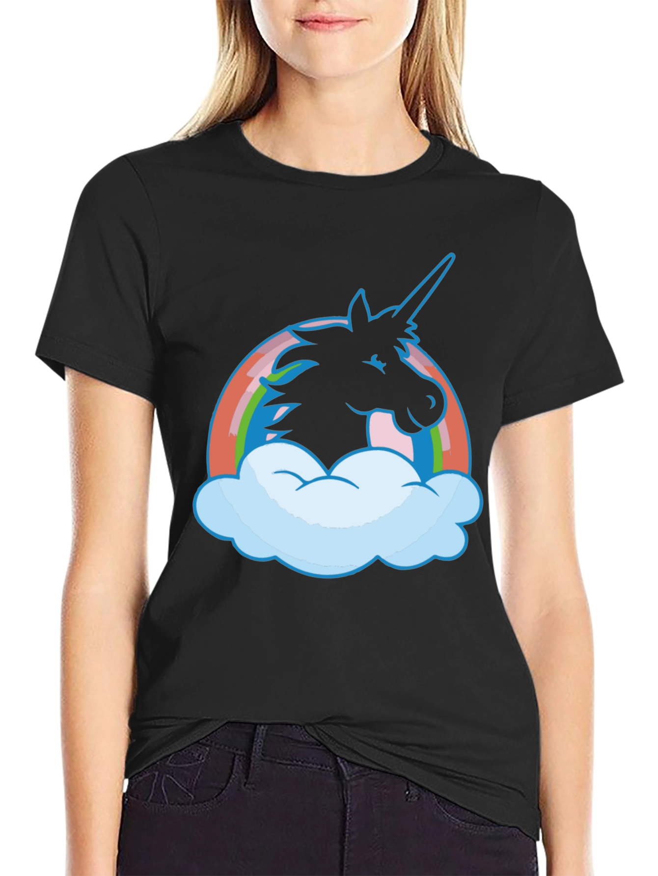 Unicorn Rainbow T-Shirt - Black Cotton Tee