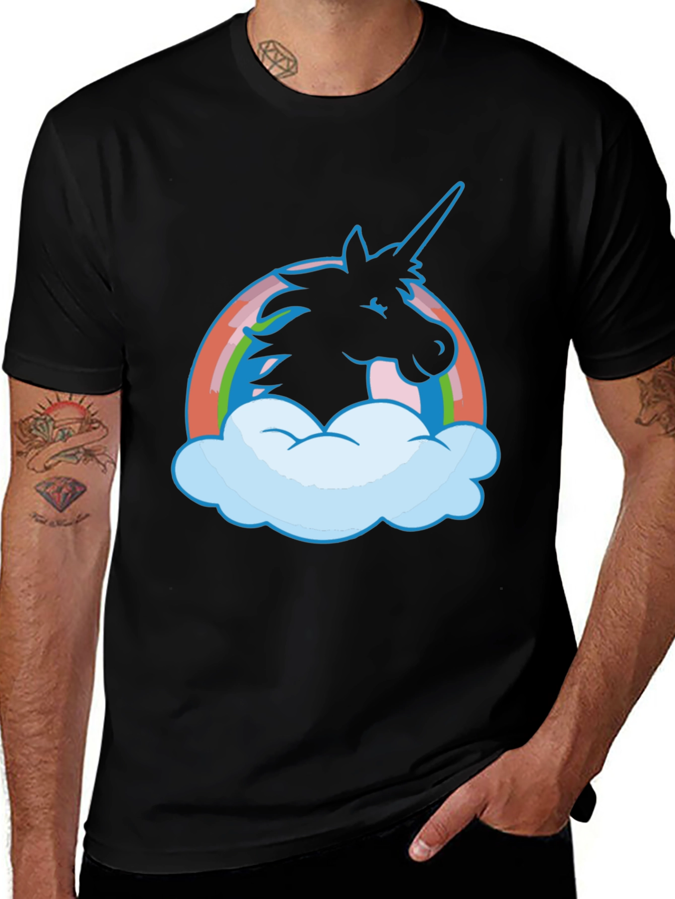 Unicorn Rainbow T-Shirt - Black Cotton Tee
