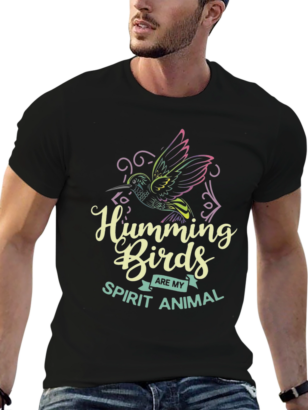 Hummingbird Spirit Animal Graphic Tee - Black Cotton Shirt