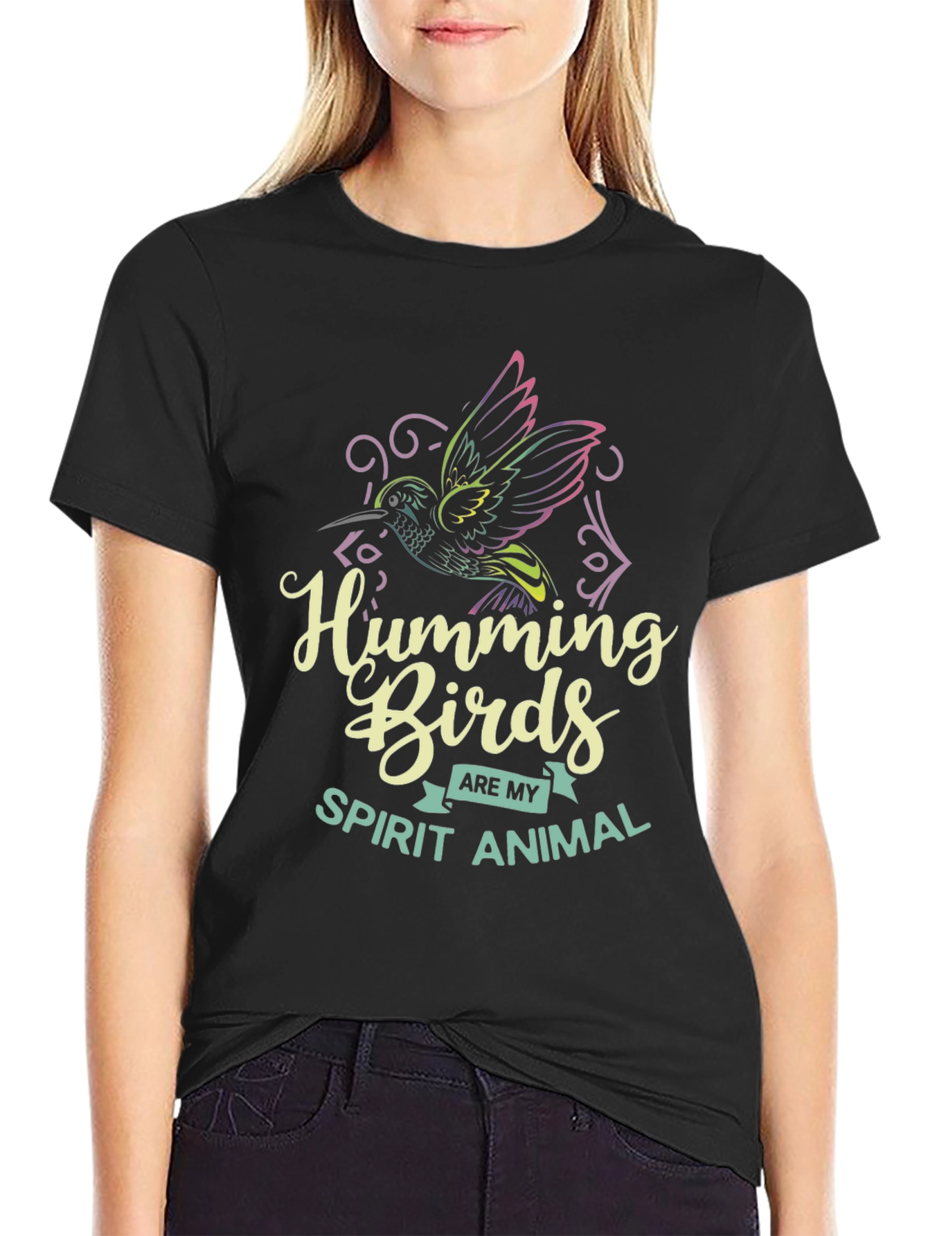Hummingbird Spirit Animal Graphic Tee - Black Cotton Shirt