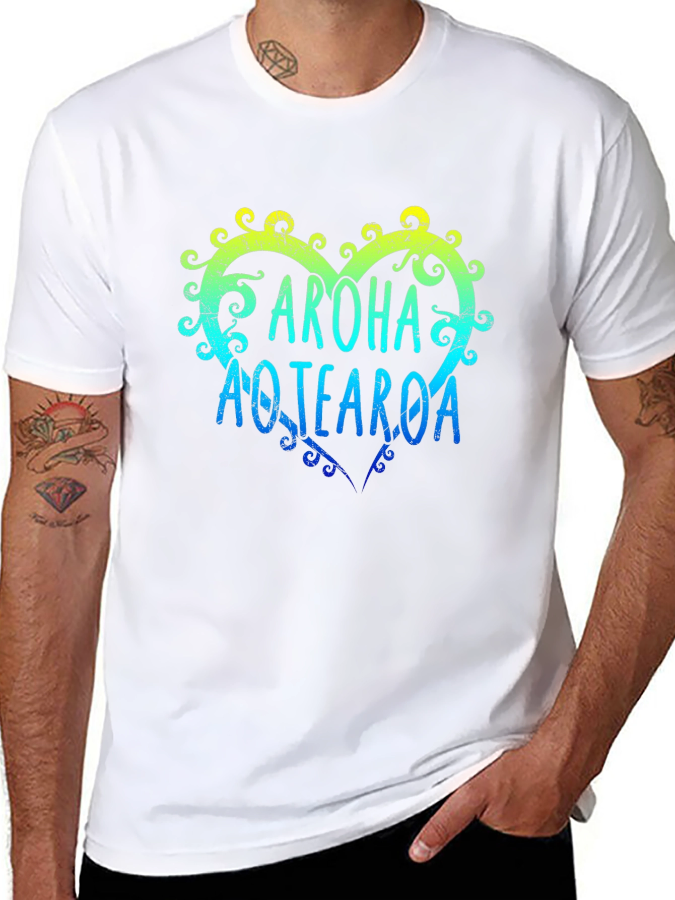 Aroha Aotearoa Heart T-Shirt - Mens Black Tee