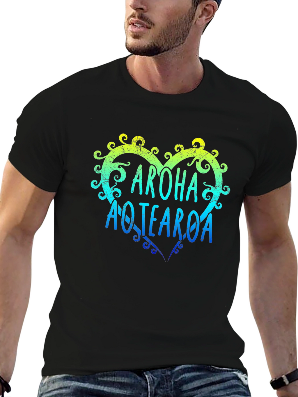 Aroha Aotearoa Heart T-Shirt - Mens Black Tee