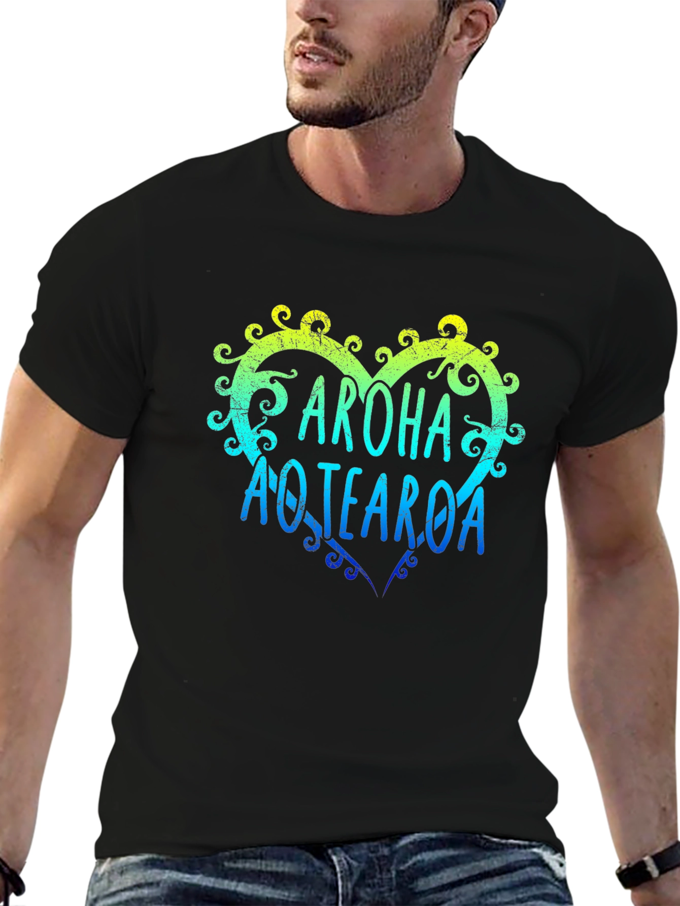 Aroha Aotearoa Heart T-Shirt - Mens Black Tee