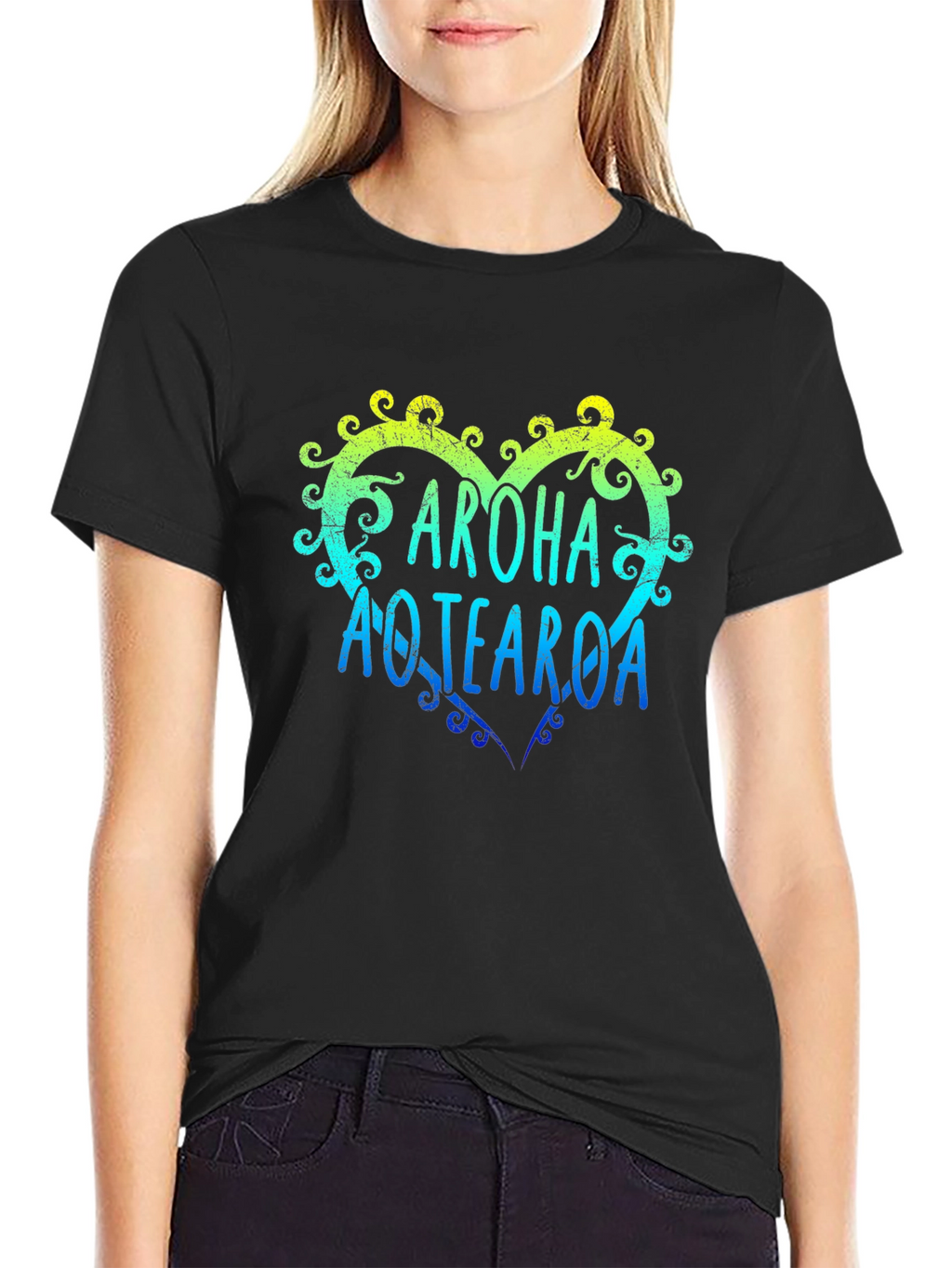 Aroha Aotearoa Heart T-Shirt - Mens Black Tee