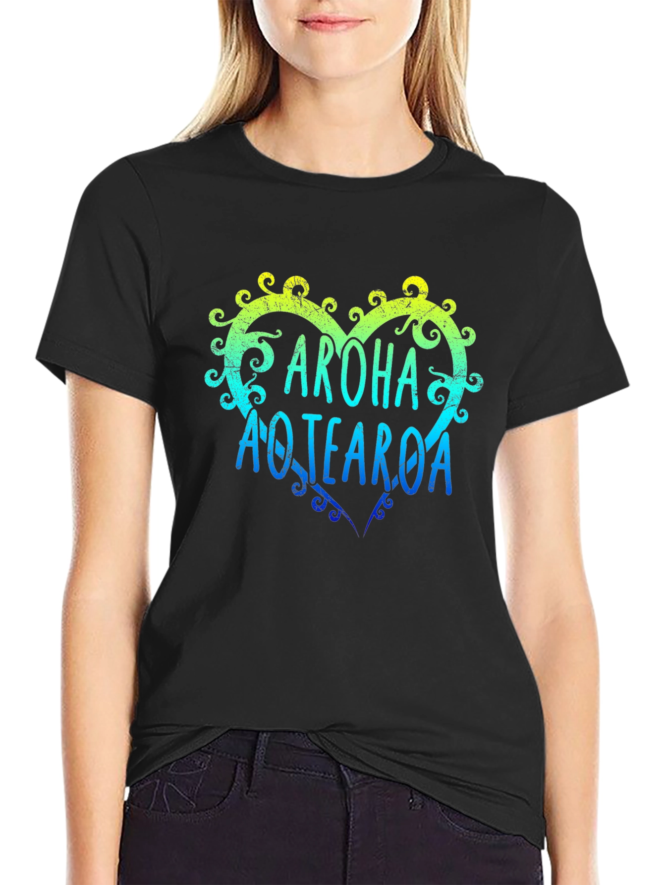 Aroha Aotearoa Heart T-Shirt - Mens Black Tee