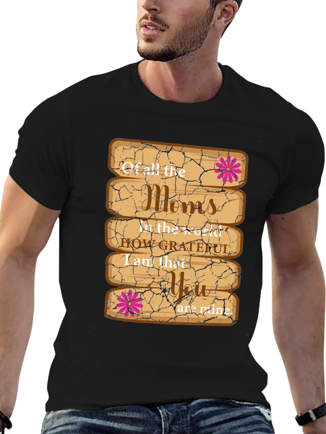 Grateful Mom T-Shirt - Wooden Plank Design