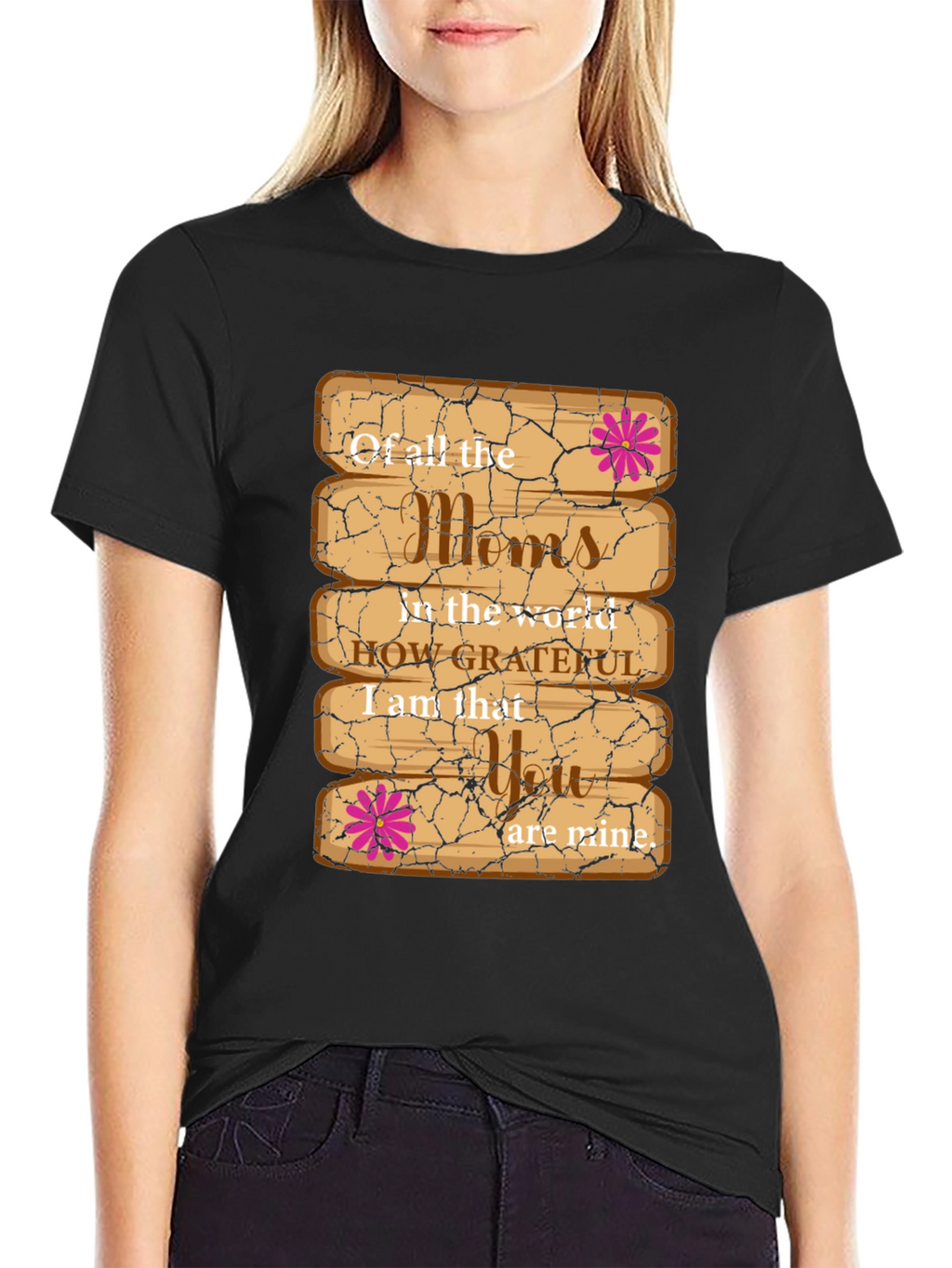 Grateful Mom T-Shirt - Wooden Plank Design