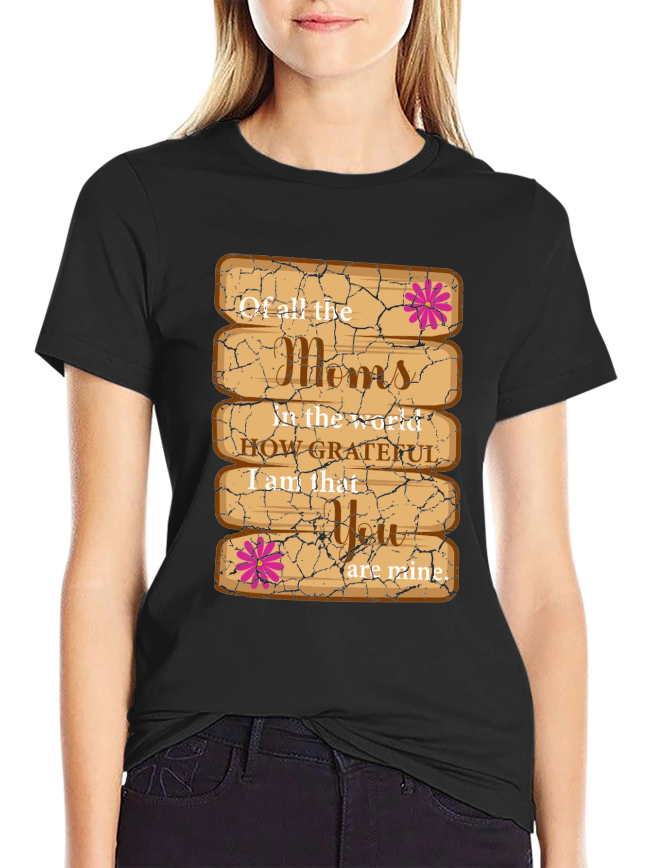 Grateful Mom T-Shirt - Wooden Plank Design